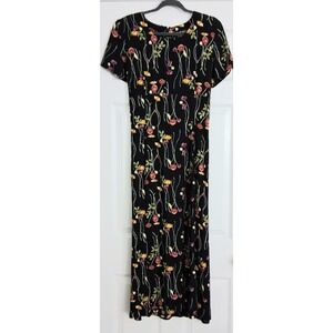 Debra Michaels Collection Midi Dress Women's Size 10‎ Black Floral Short Sleeve